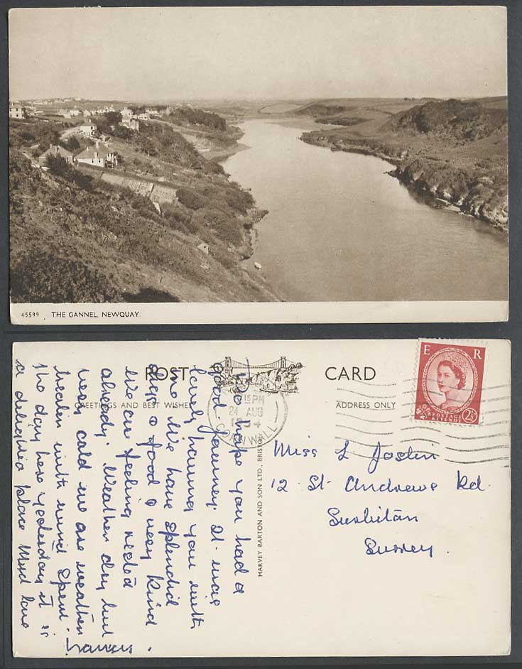 Newquay, The Gannel River Scene Cornwall 1954 Old Postcard Panorama General View