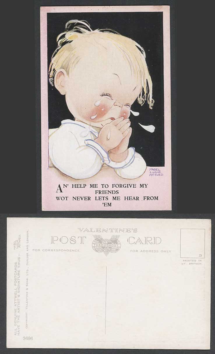 MABEL LUCIE ATTWELL Old Postcard Girl Praying, Help Me to Forgive My Friend 3696