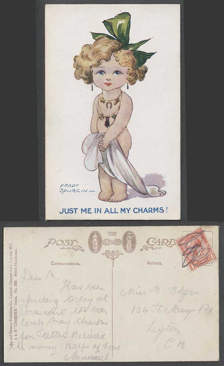 Fred Spurgin Old Postcard Just Me in All My Charms! Little Girl, Charmer Series