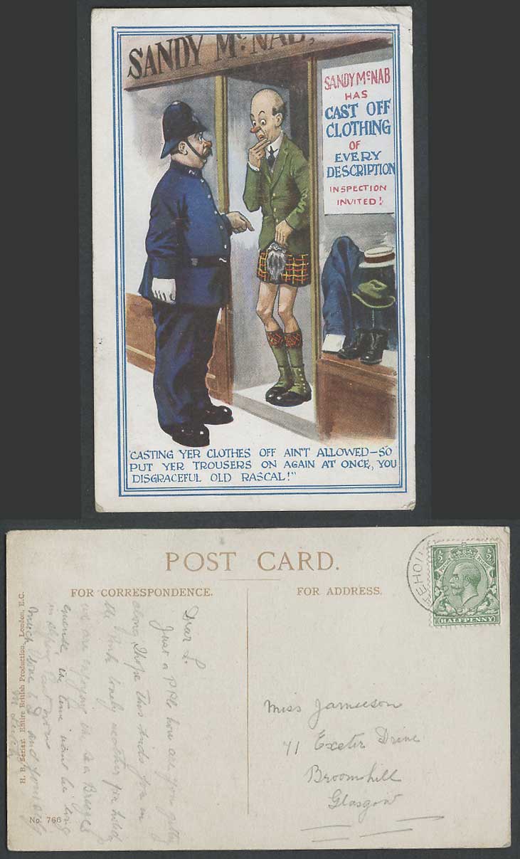 Police Scottish Man Kilts Put yer Trousers on Again Casting Clothes Old Postcard