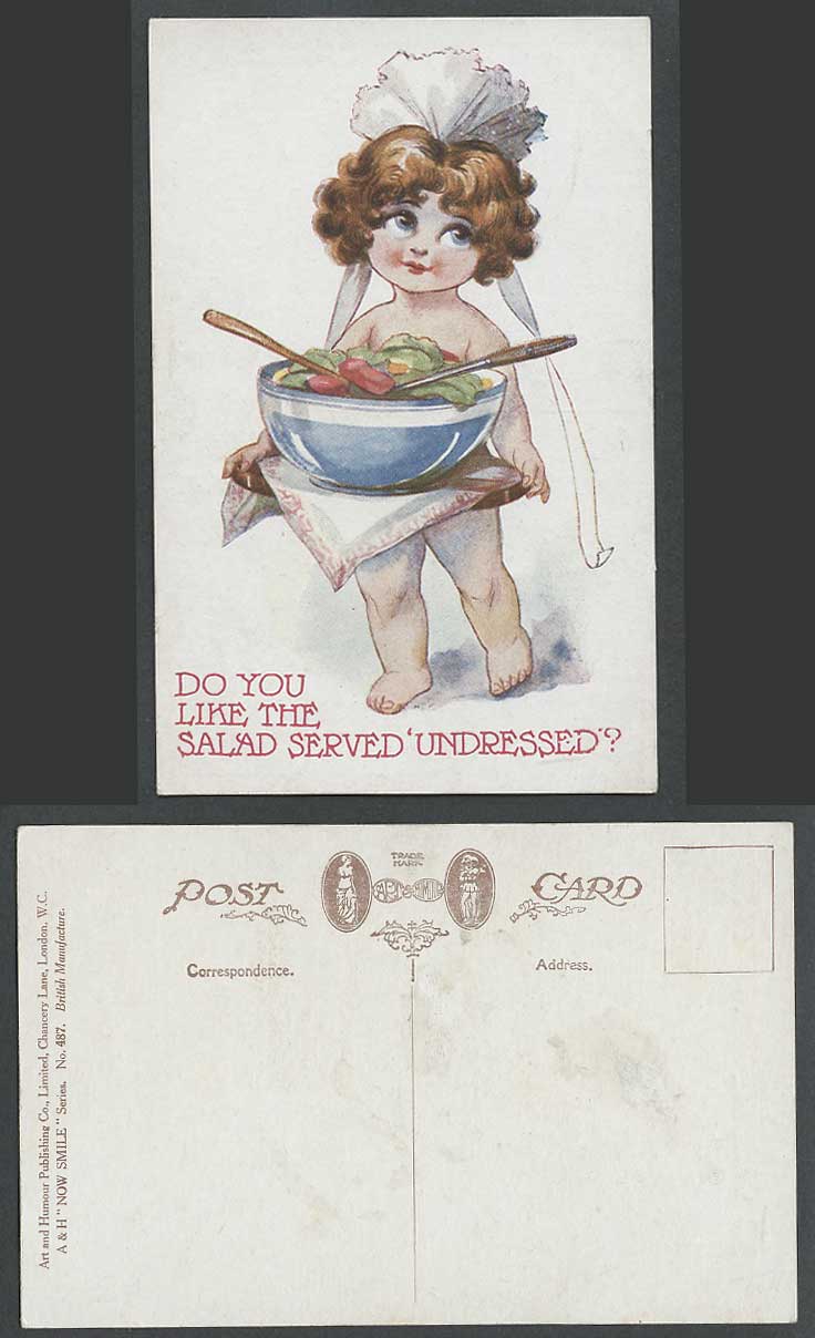 Do you like the Salad Served Undressed Bowl Girl Comic Humour Old Postcard