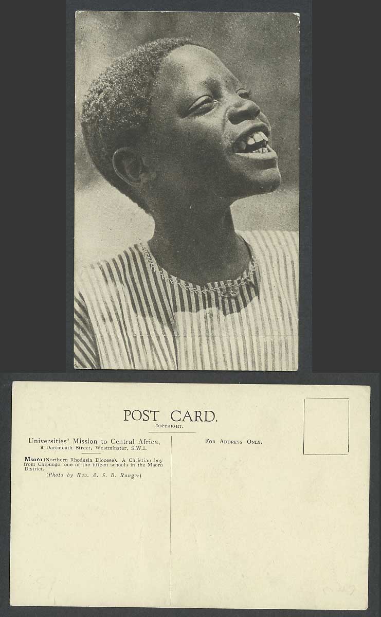 Zambia Msoro, A Christian Black Boy from Chipungo Chipungu Old Postcard Rhodesia