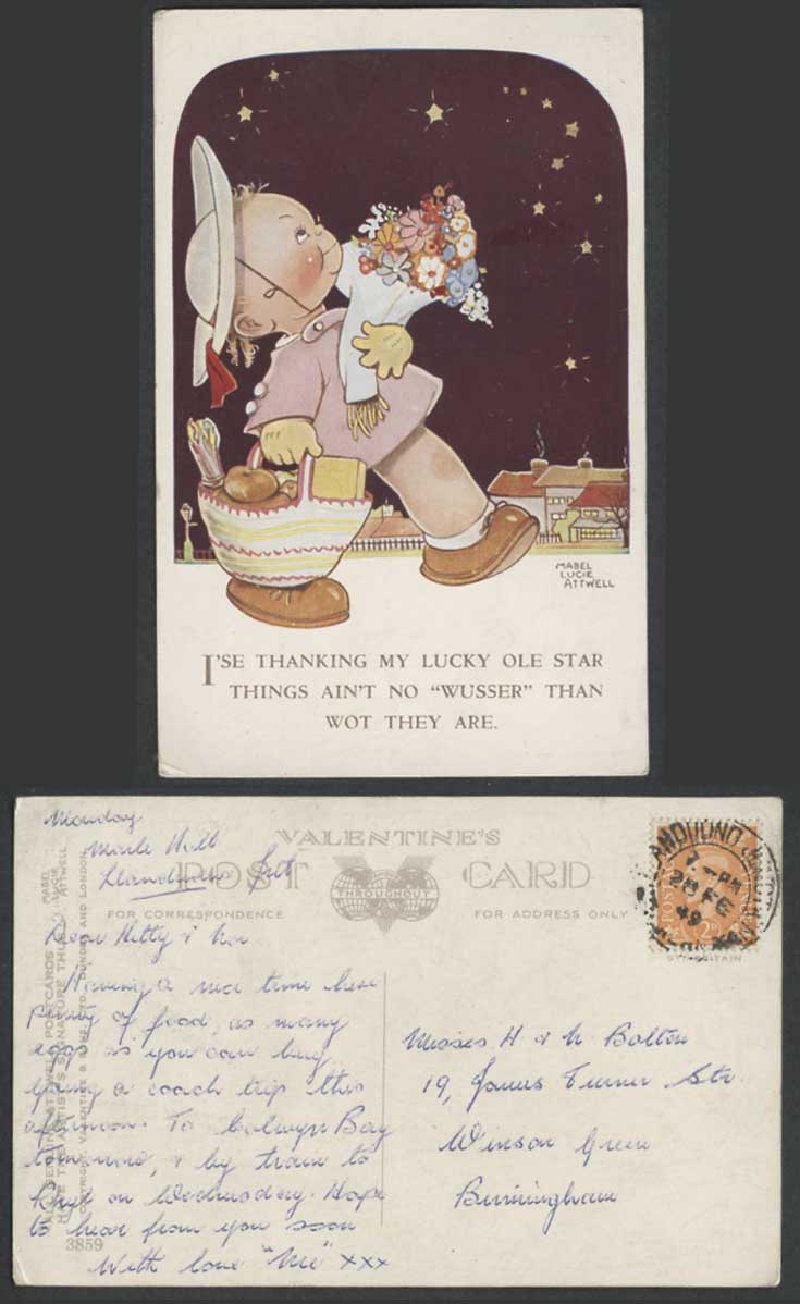 MABEL LUCIE ATTWELL 1949 Old Postcard Thank My Lucky Star Things Not Worser 3859