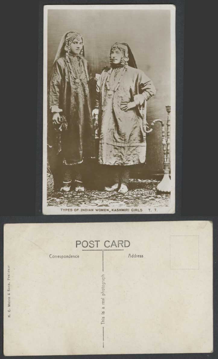 India Old Real Photo Postcard Kashmiri Girls Native Indian Women Hookah Shisha 7