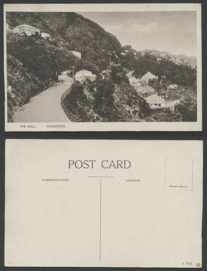 India Old Postcard Mussoorie, THE MALL, Street Scene, Hills Mountains & Panorama