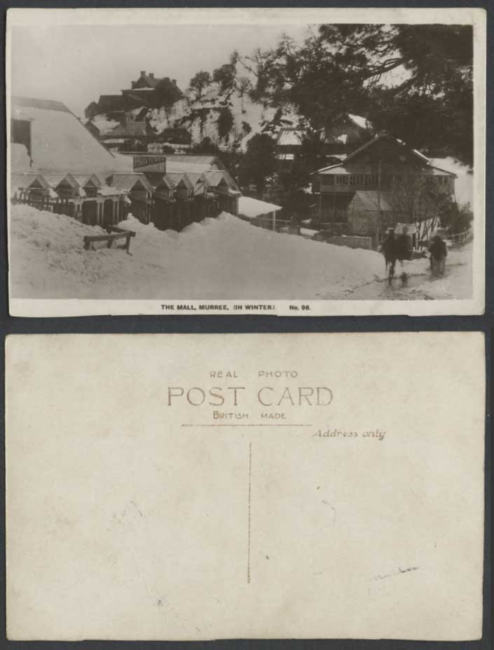 Pakistan Old Postcard The Mall, Murree in Winter Snow, Snowy Printers Stationers