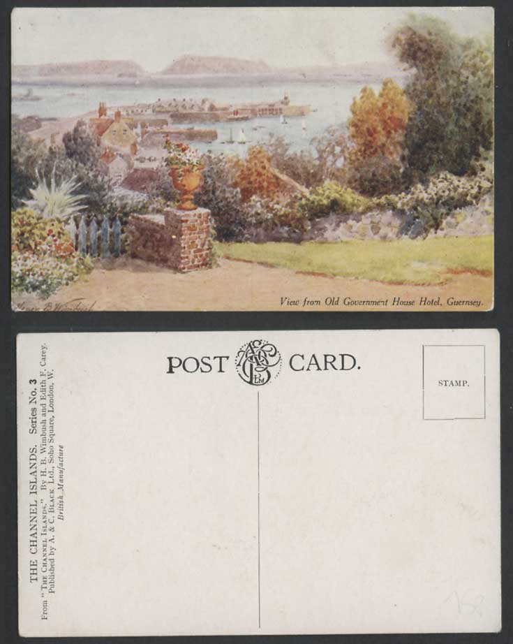 Guernsey Vintage ART Postcard View from Old Government House Hotel, H.B. Wimbush