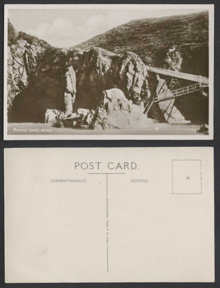 Jersey Old Real Photo Postcard Plemont Caves, Bridges, Rocks Cave Channel Island