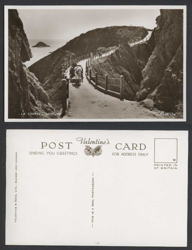 Sark La Coupee Horse Cart Road Causeway Big, Little Sark Old Real Photo Postcard