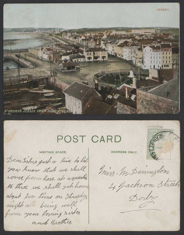 Jersey Old Postcard St. Helier's from Fort Regent Fortress Street Scene Panorama