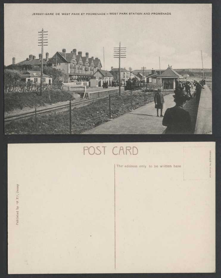 Jersey Gare de West Park Promenade Locomotive Train Railway Station Old Postcard