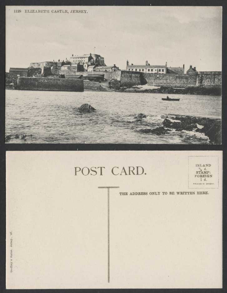 Jersey Old Postcard Elizabeth Castle, Boating Boat Panorama St. Helier Godfray's