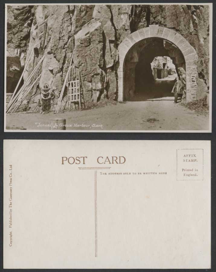 Sark Tunnel Le Creux Harbour Old Real Photo Postcard Channel Islands A Young Man