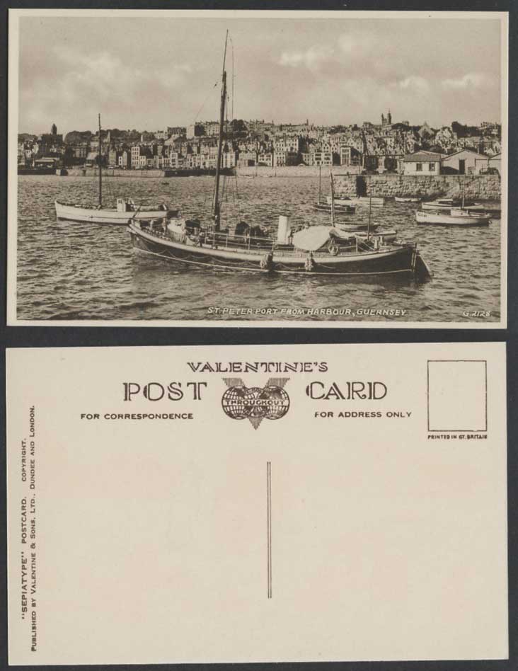 Guernsey Old Postcard St. Peter Port from Harbour Boats Panorama Channel Islands