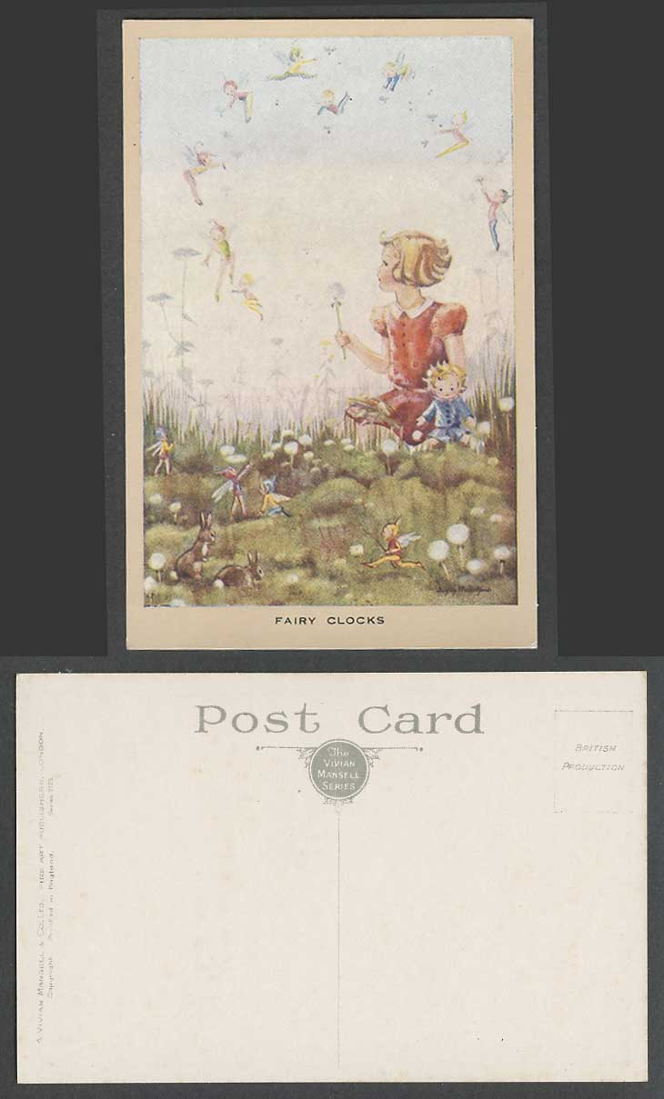 Joyce Plumstead Artist Signed Fairy Clocks Fairies Rabbit Dandelion Old Postcard