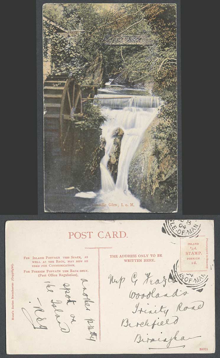 Isle of Man 1904 Old Postcard Groudle Glen Large Wheel Mill Bridge Water Falls