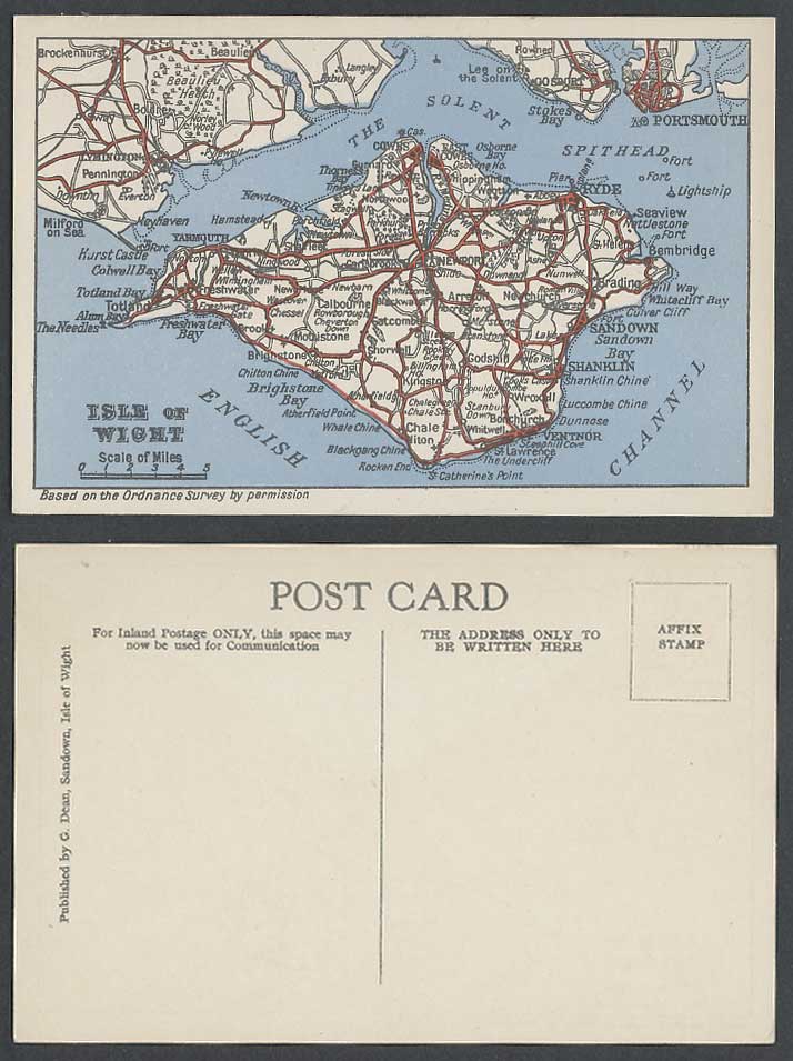 Isle of Wight MAP Old Postcard Yarmouth Newport Sandown Spithead Portsmouth etc