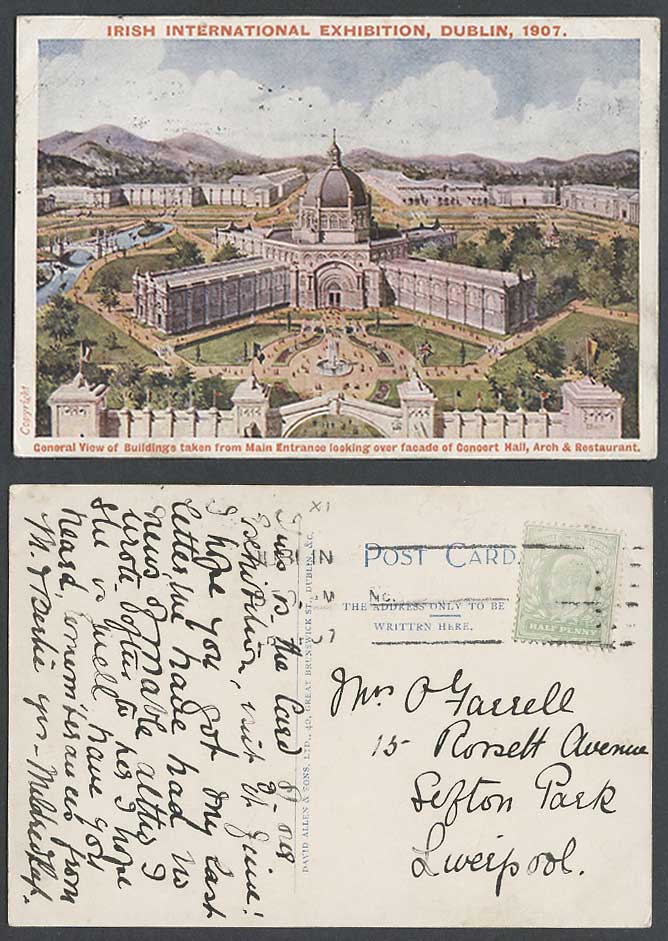 Ireland Irish International Exhibition Dublin 1907 Old Postcard Concert Hall etc