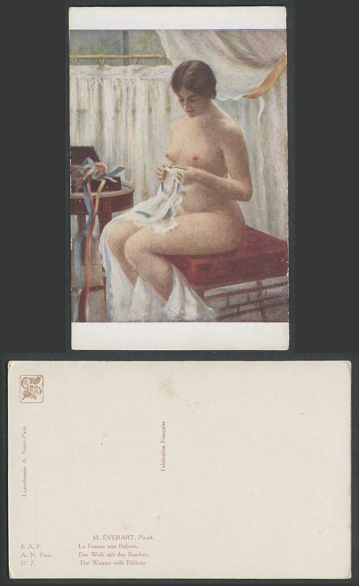 M Everart The Woman with Ribbons Lady Artist Drawn Erotic Art Drawn Old Postcard