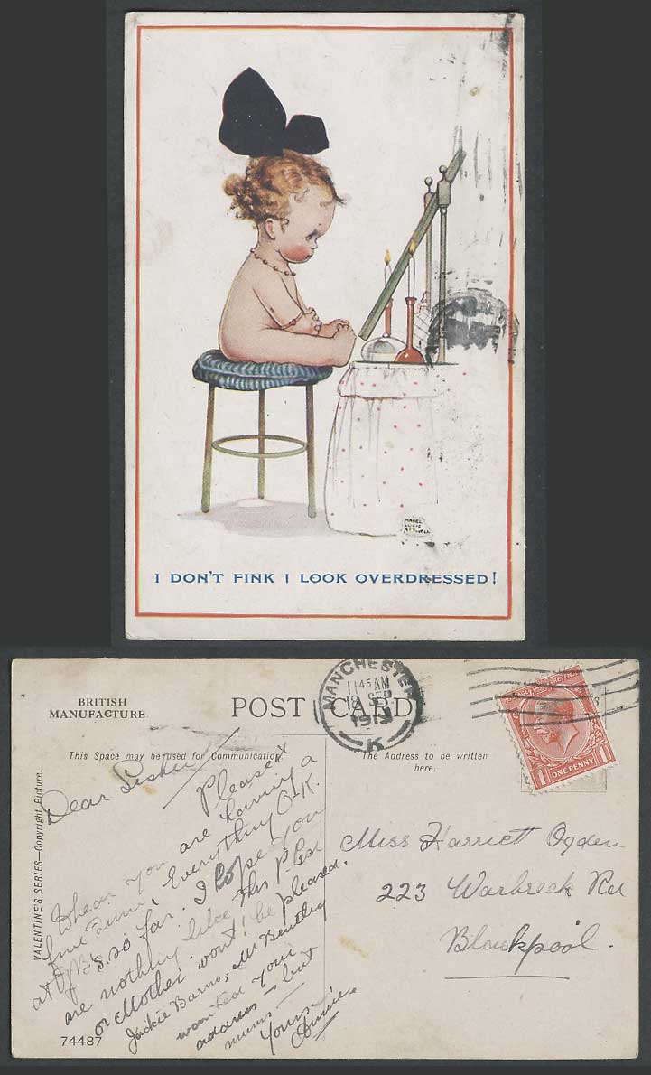 MABEL LUCIE ATTWELL 1919 Old Postcard I Don't Fink I Look Overdressed Girl 74487
