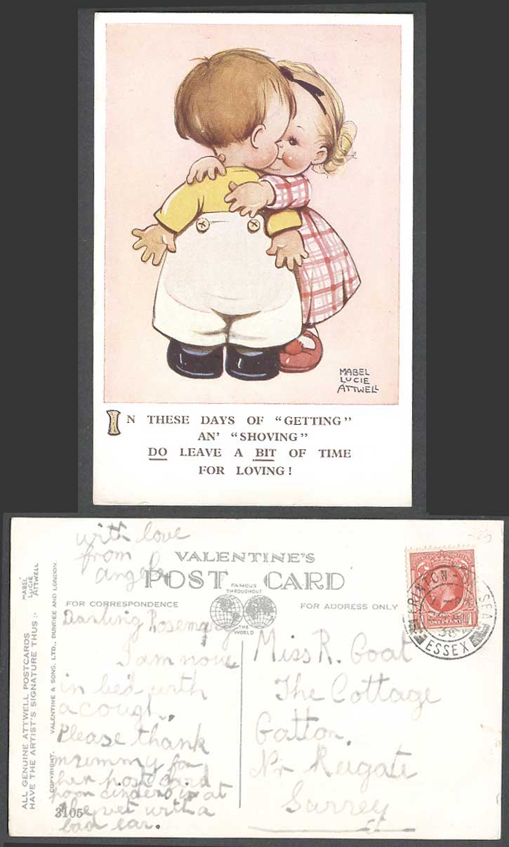 MABEL LUCIE ATTWELL 1936 Old Postcard Get Shoving Leave bit Time for Loving 3105