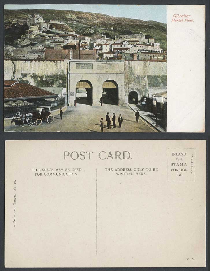 Gibraltar Old Postcard MARKET PLACE Casemates Gate Street Scene Horse Drawn Cart