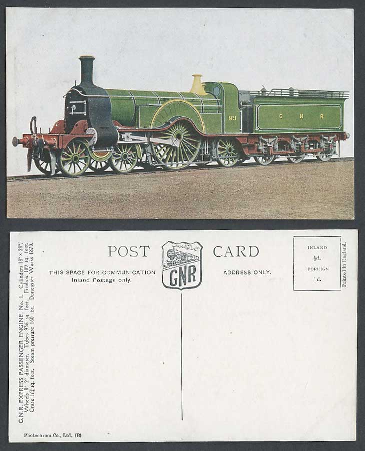 G.N.R. Express Passenger Engine No.1 Locomotive Train Railway Old Color Postcard