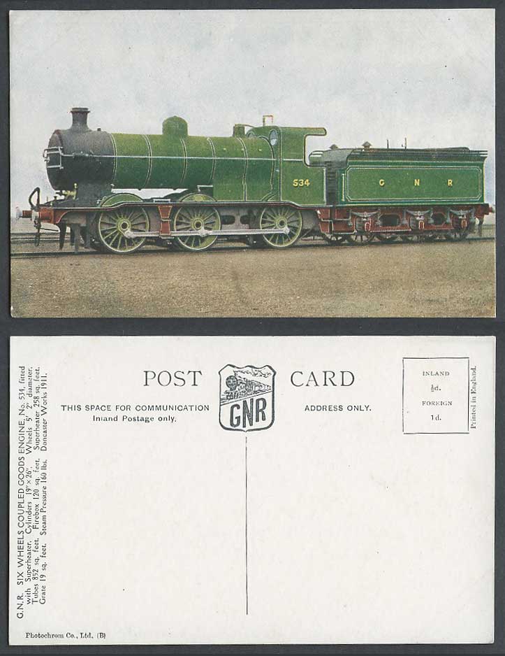 G.N.R. Express Passenger Engine 534 Locomotive Train Railway Old Colour Postcard