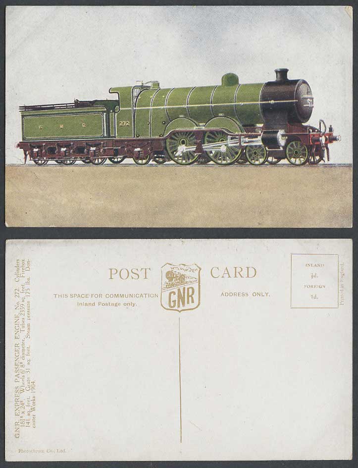 G.N.R. Express Passenger Engine 272 Locomotive Train Railway Old Colour Postcard