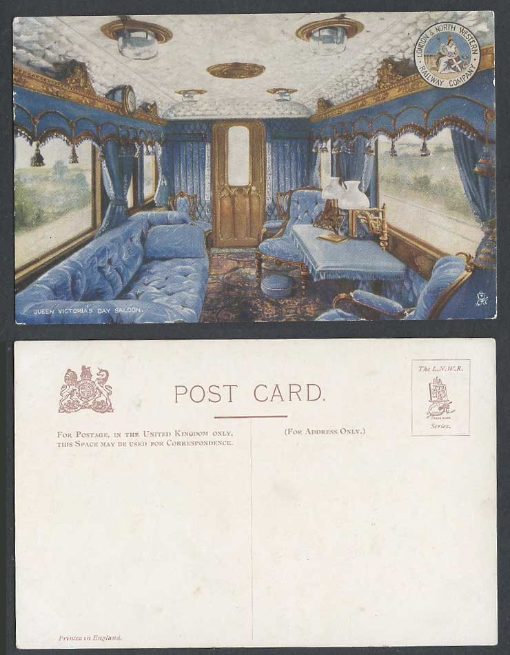 L&NWR Queen Victoria's Day Saloon, Locomotive Train Interior Old Tuck's Postcard