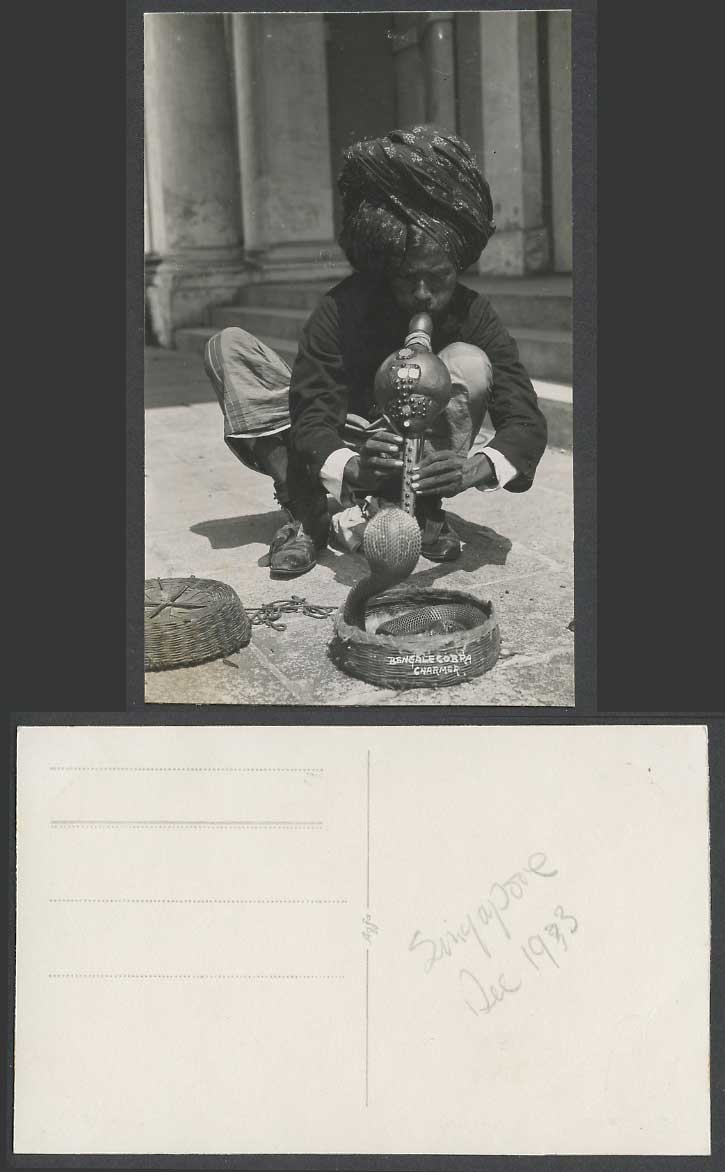 Singapore 1933 Old Real Photo Postcard Bengal Bengale Snake Cobra Charmer, Pungi
