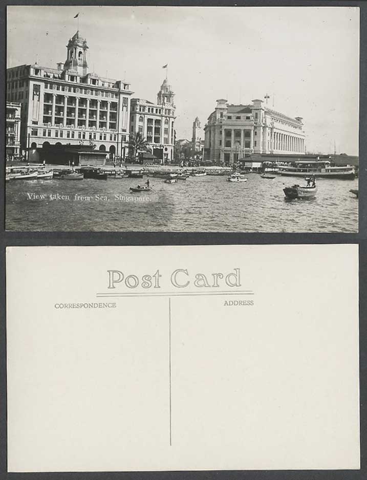 Singapore Old Real Photo Postcard View Taken from Sea, General Post Office, Pier
