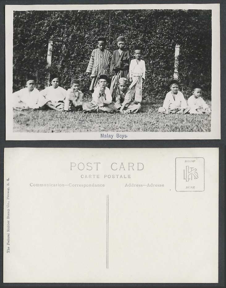 Penang Old Real Photo Postcard Little Malay Boys, Native Children Group Costumes