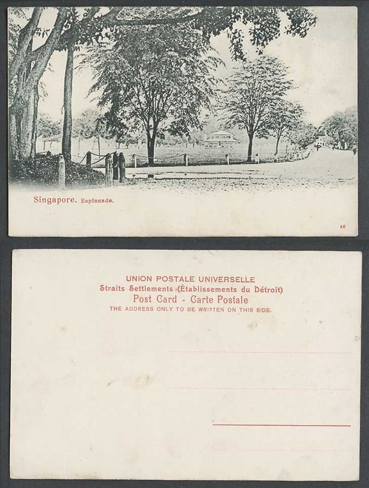 Singapore Old Postcard ESPLANADE Street Scene, Trees No. 46 Straits Settlements
