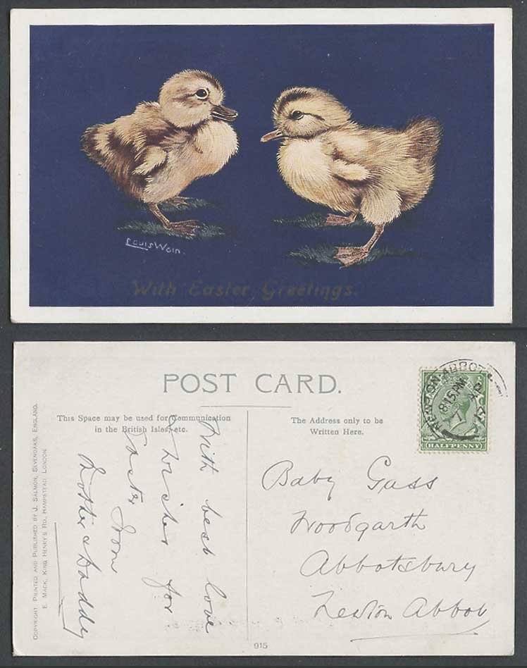 Louis Wain Artist Signed Ducklings Birds With Easter Greetings 1917 Old Postcard