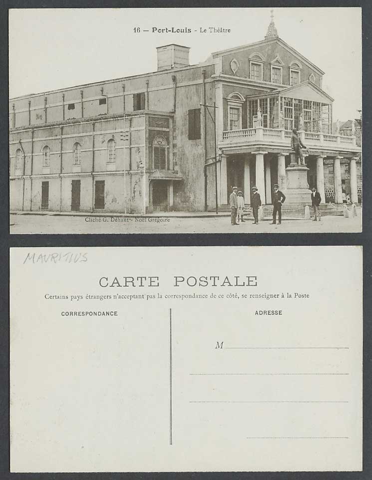 Mauritius Old Postcard Port Louis Theatre, Sir J P Hennessy Statue, Street Scene