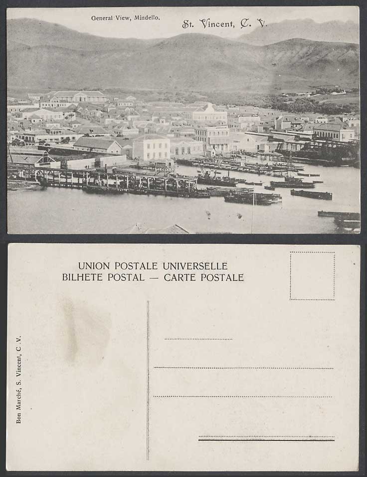 Cape Verde St. Vincent Mindello Mindelo General View Pier Boats C.V Old Postcard