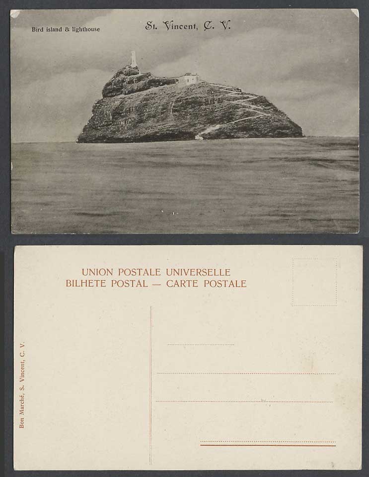 Cape Verde Saint St. Vincent, Bird Island & Lighthouse on Rock C.V. Old Postcard