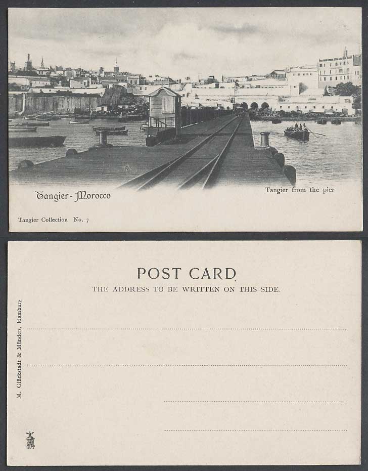 Morocco Old Postcard Tanger Tangier from The Pier, Jetty, Railroad Boats Harbour