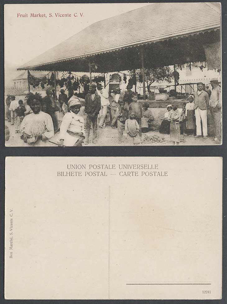 Cape Verde St. Vincent Fruit Market Women Children S. Vincente C.V. Old Postcard