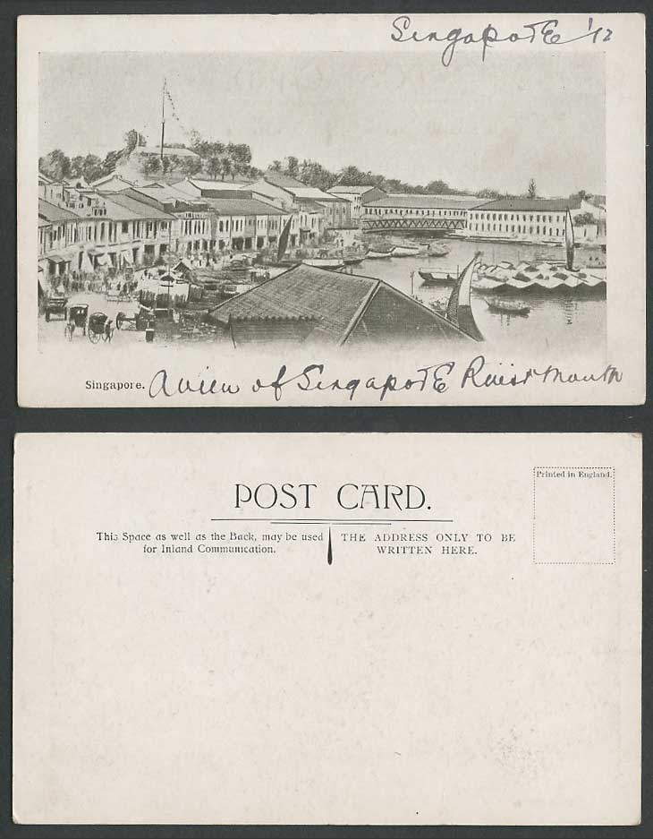 Singapore Old Postcard Bridge, River Mouth, Sampans Boats, Harbour, Street Scene