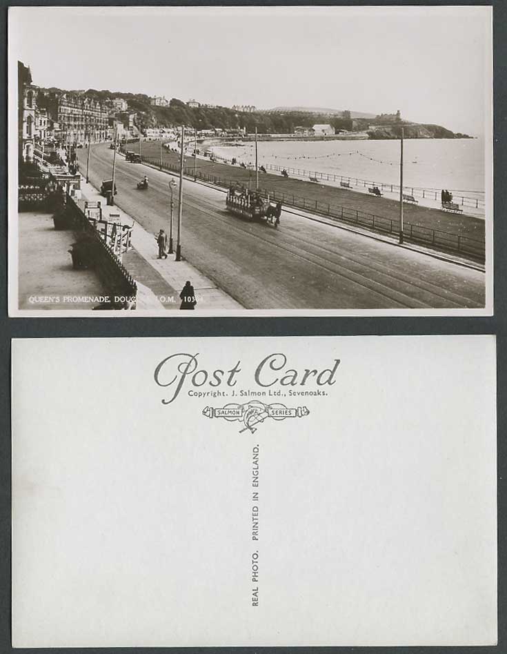 Isle of Man Old Real Photo Postcard Queen's Promenade Street Scene Douglas, Tram