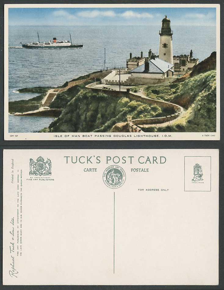 Isle of Man Old Tuck's Postcard Steamer Steam Ship Boat Pass Douglas Lighthouse