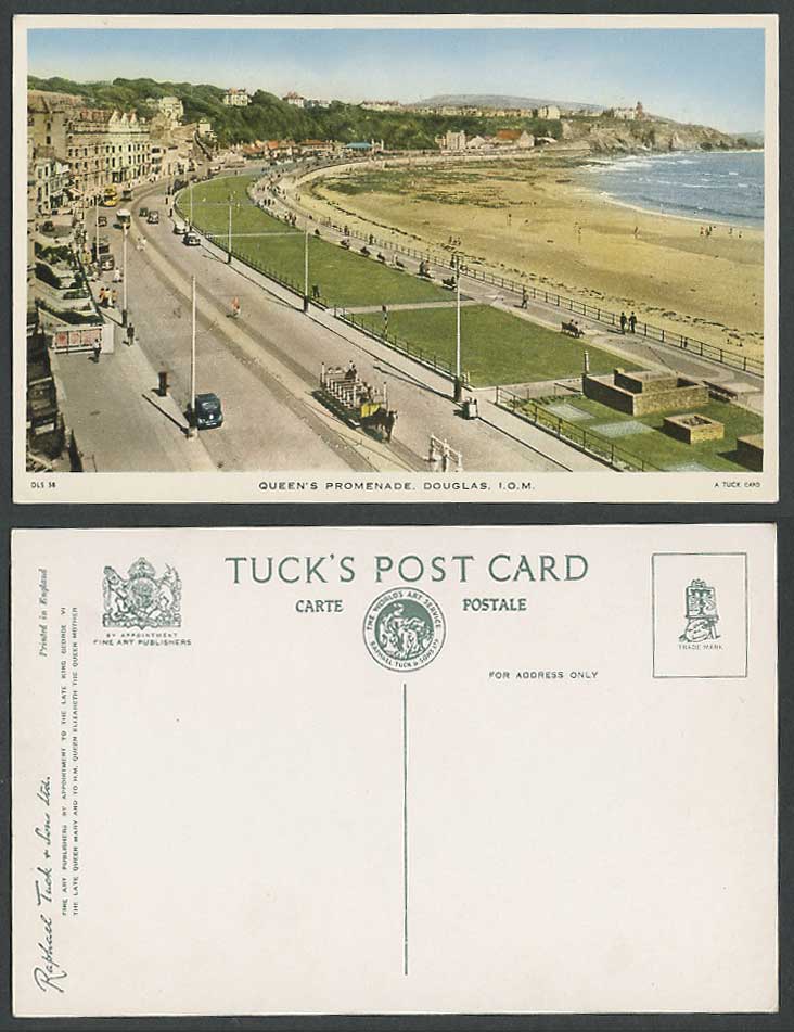 Isle of Man Old Tuck's Postcard Queen's Promenade Street, Douglas, Tramcar Beach