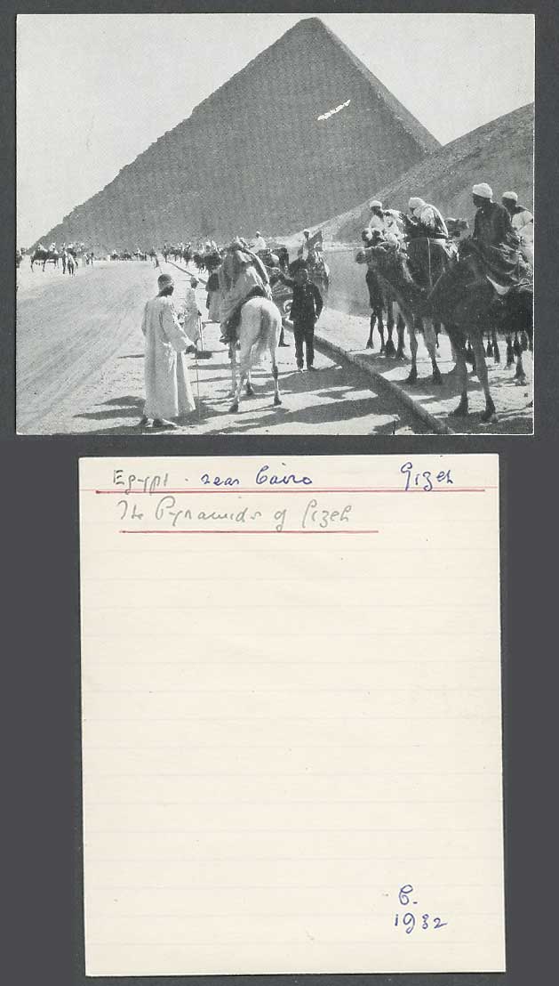 Egypt 1932 Old Small Card Cairo Pyramids of Gizeh Giza Street Scene Camel Riders