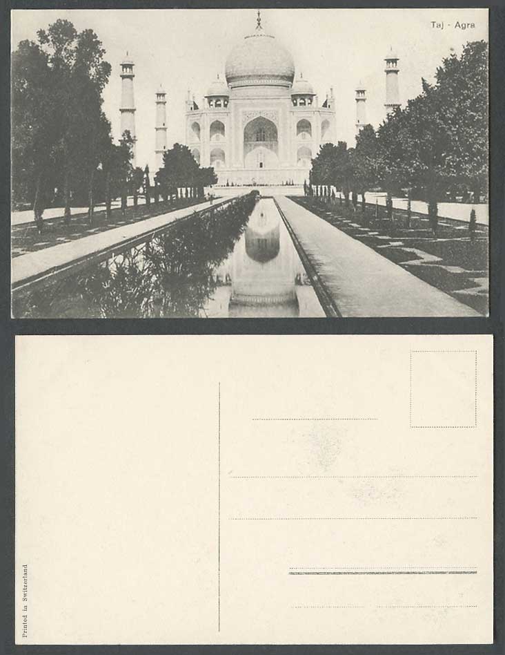 India Old Postcard TAJ MAHAL Agra Fountain Garden Towers, Printed in Switzerland