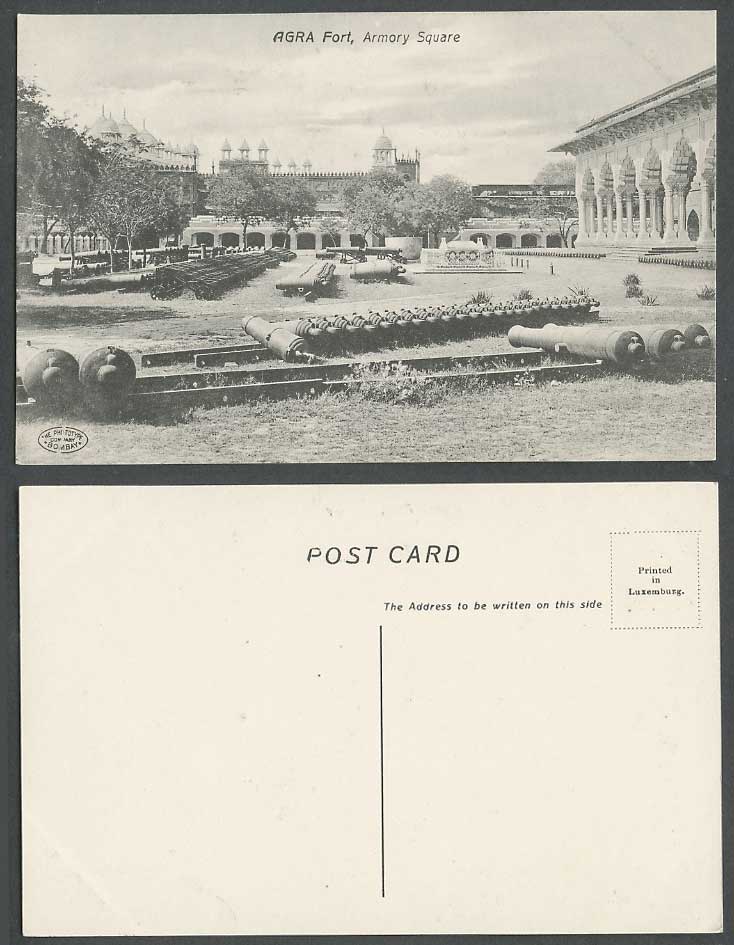 India Old Postcard Agra Fort, Armory Square, Cannons Big Guns, Fortress Interior