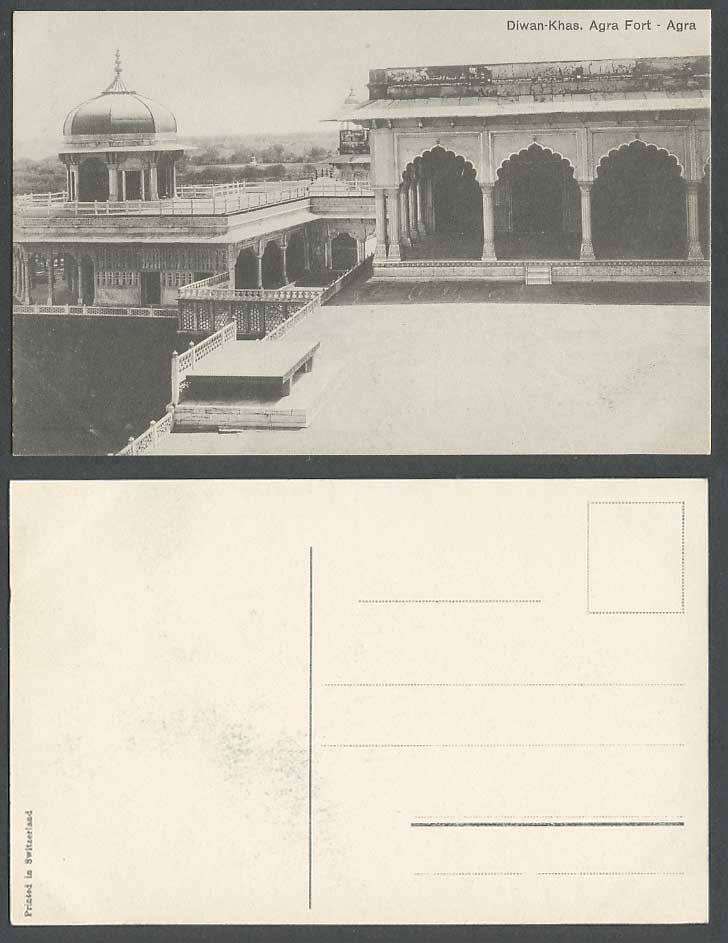 India Old Postcard Diwan-Khas Agra Fort Agra Fortress, Printed in Switzerland