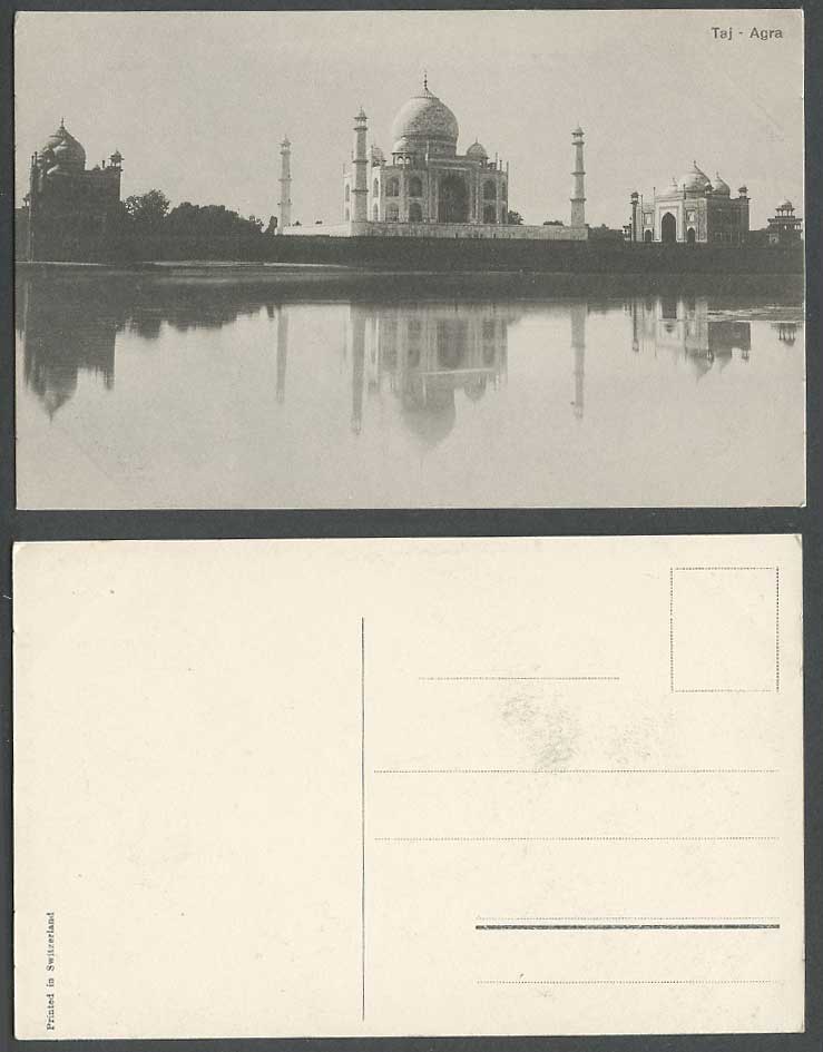 India Old Postcard TAJ MAHAL Agra, View taken from River, Printed in Switzerland