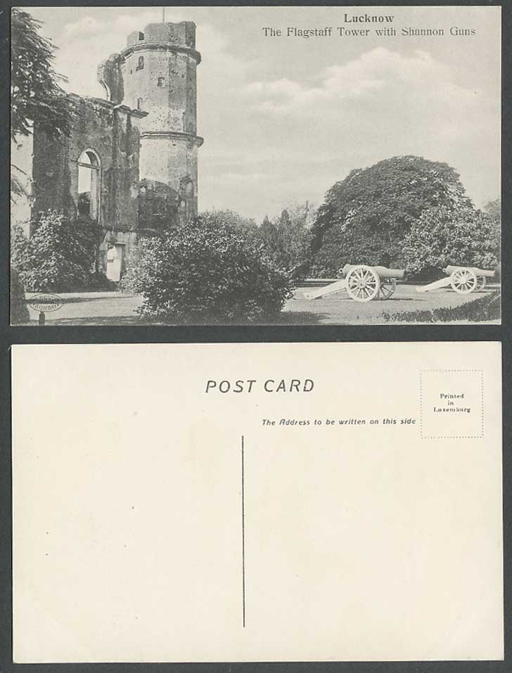 India Old Postcard Lucknow Flagstaff Tower, Shannon Guns Cannons Residency Ruins